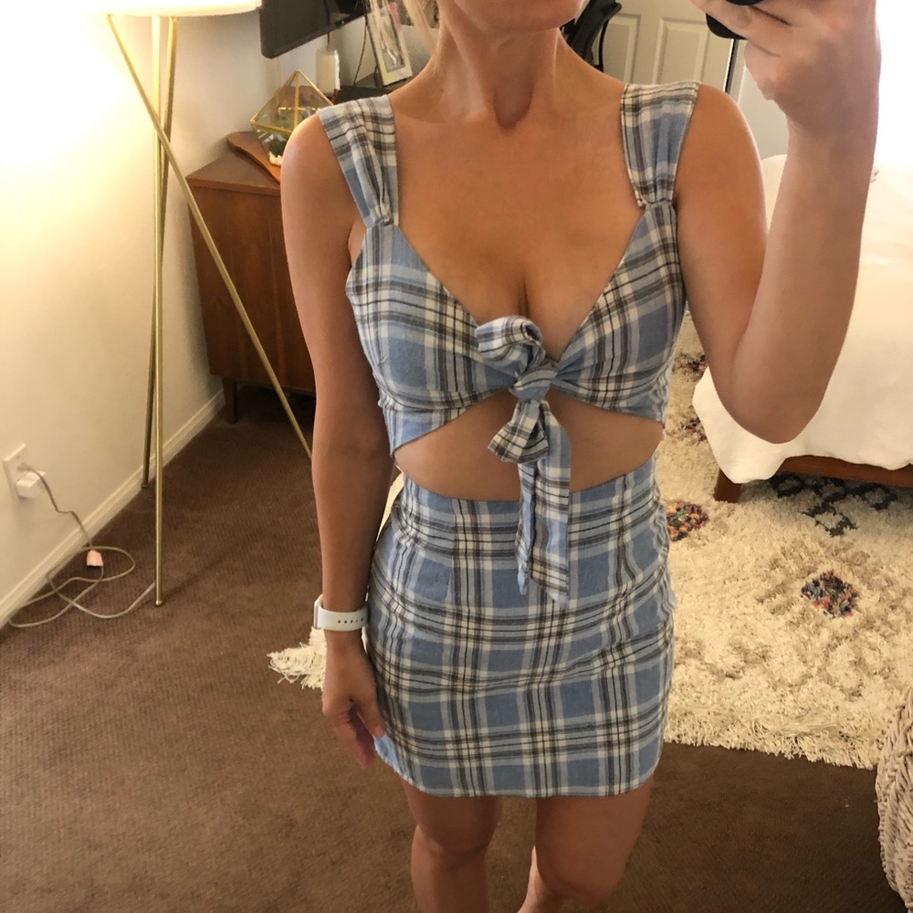 Plaid cut out mini dress